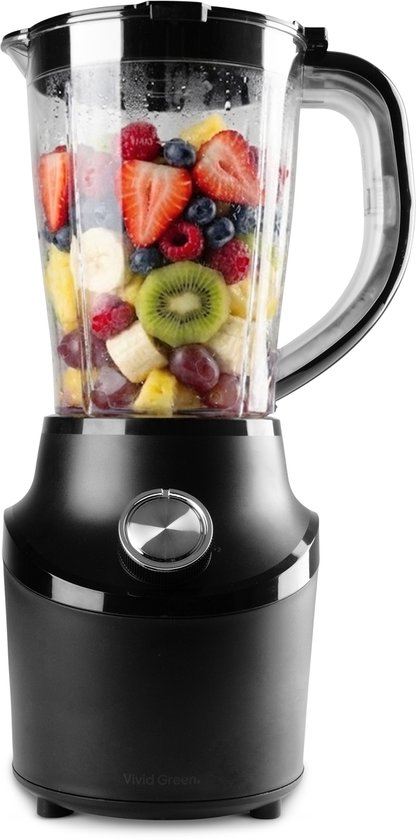 Blender 500W – 1,5L Kan – Vaatwasserbestendig - Smoothie Maker – Zwart - Vivid